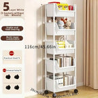 Rolling Bookshelf 5 Layer Mobile Storage Shelf Compact Organizer for Home Office Classroom Bedroom Space Saving Easy Assembly