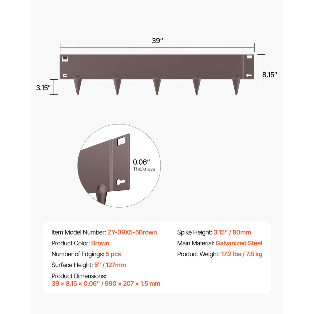 Steel Landscape Edging 5 Pcs 39x4in