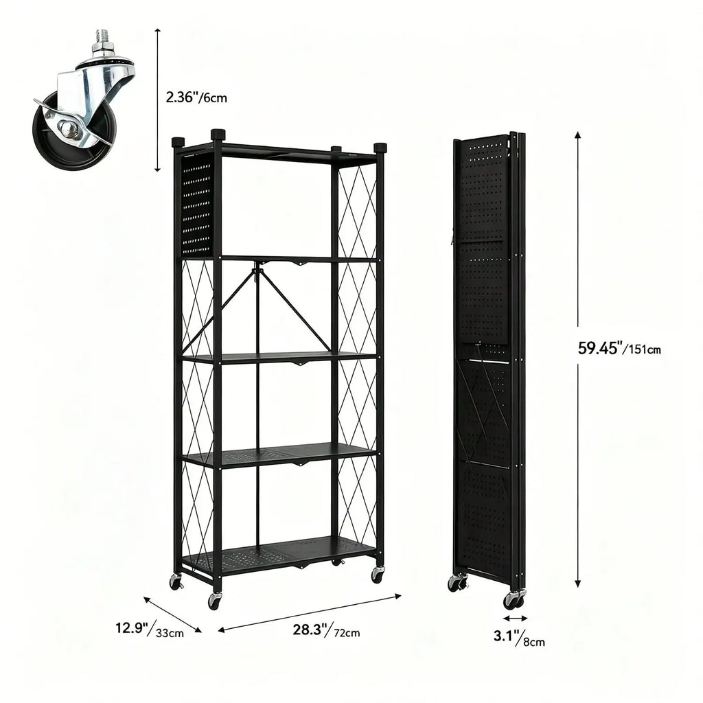 Ready-To-Use Folding Storage Rack 2/3/4/5-Tier Space Saving No Assembly Portable for Living Room Kitchen Garage