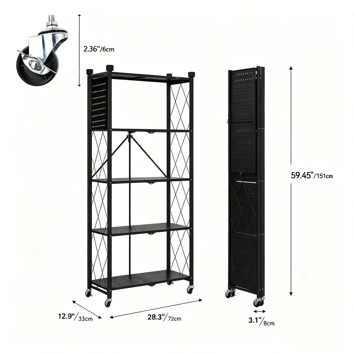 Ready-To-Use Folding Storage Rack 2/3/4/5-Tier Space Saving No Assembly Portable for Living Room Kitchen Garage