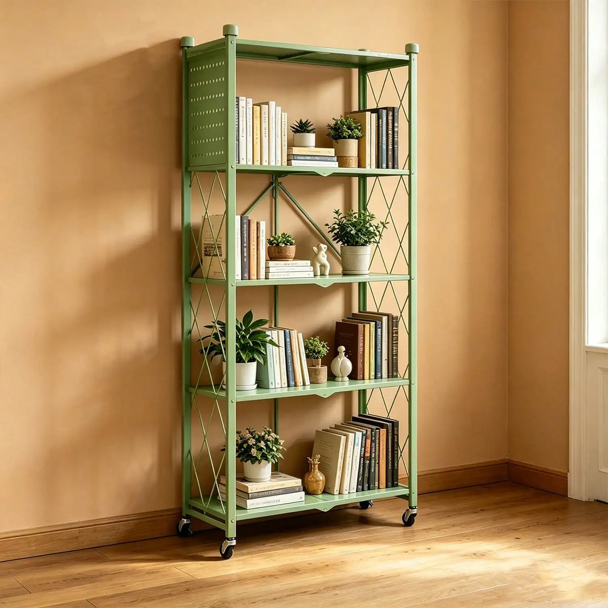 Ready-To-Use Folding Storage Rack 2/3/4/5-Tier Space Saving No Assembly Portable for Living Room Kitchen Garage