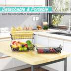 3 Tier Fruit Basket Bowl With 2 Banana Hangers For Kitchen Counter, Vegetable Countertop Produce Storage Holder, Large Capacity Metal Wire Fruits Stand Organizer For Onion Potato Bread Snack