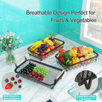 3 Tier Fruit Basket Bowl With 2 Banana Hangers For Kitchen Counter, Vegetable Countertop Produce Storage Holder, Large Capacity Metal Wire Fruits Stand Organizer For Onion Potato Bread Snack