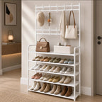 5-Tier Shoe Rack with Coat Hooks, Large Capacity Entryway Shoe Storage Organizer Bench, Freestanding Hallway Shelf for Sneakers Bags Hats, Space Saving Home Furniture