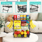 3 Tier Fruit Basket Bowl With 2 Banana Hangers For Kitchen Counter, Vegetable Countertop Produce Storage Holder, Large Capacity Metal Wire Fruits Stand Organizer For Onion Potato Bread Snack