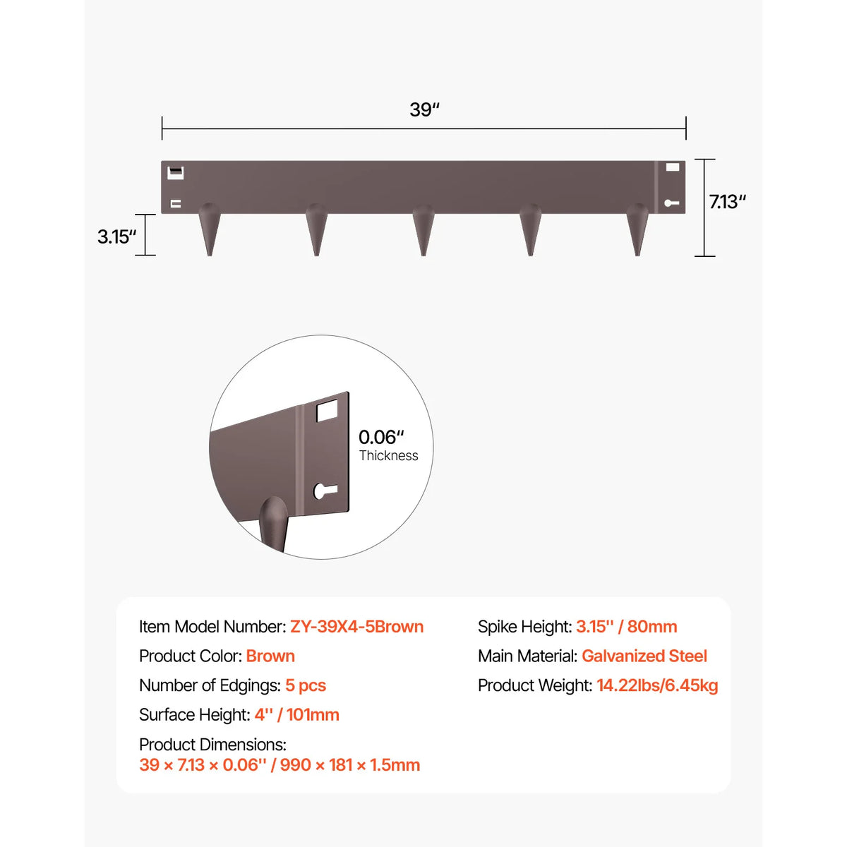Steel Landscape Edging 5 Pcs 39x4in
