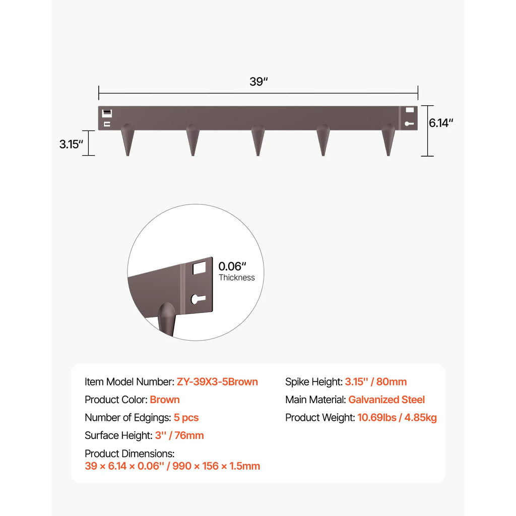 Steel Landscape Edging 5 Pcs 39x4in
