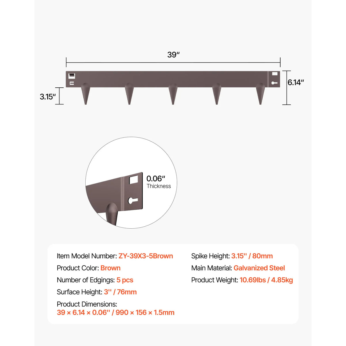 Steel Landscape Edging 5 Pcs 39x4in